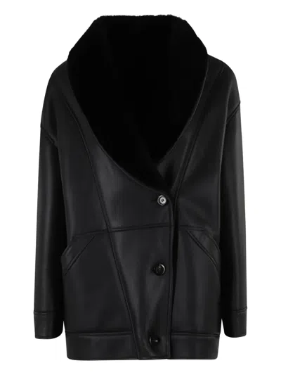 Blancha Leather Shearling Collar Jacket In Black