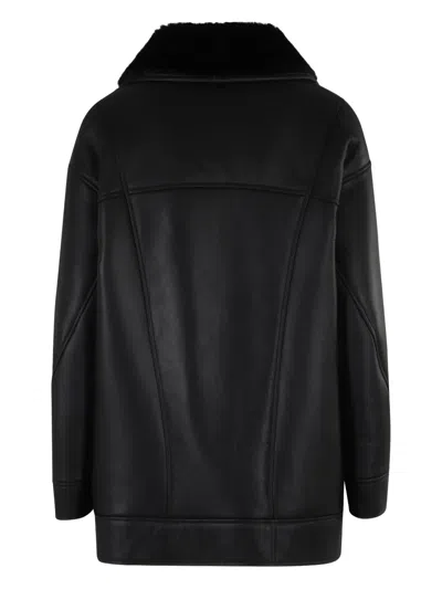 Blancha Leather Shearling Collar Jacket In Black