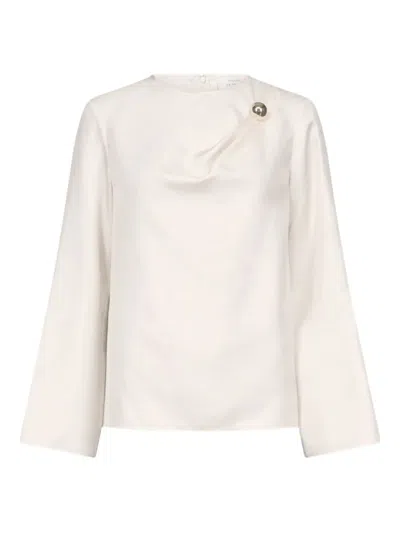 Loulou De Saison Azae Draped Metallic-ornament Blouse In Brown