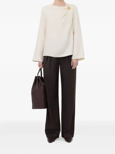 Loulou De Saison Azae Draped Metallic-ornament Blouse In Brown