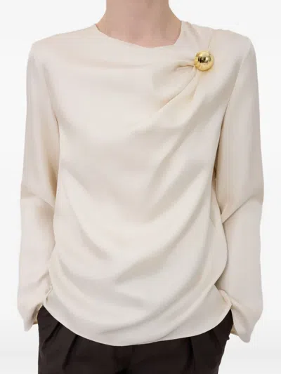 Loulou De Saison Azae Draped Metallic-ornament Blouse In Brown