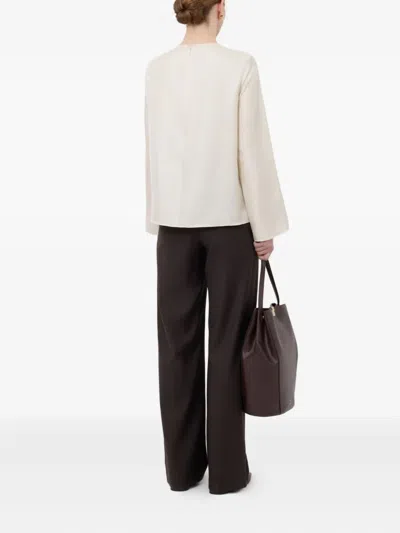 Loulou De Saison Azae Draped Metallic-ornament Blouse In Brown