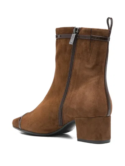 Carel Paris Brown Suede Ankle Boots With Decorative Buckled Straps In Brown