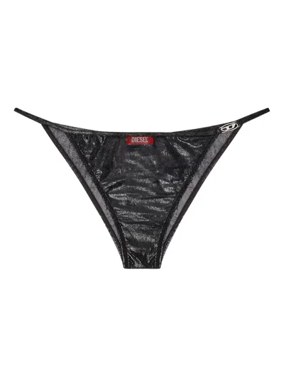 Diesel Metallic-effect String Briefs In Black