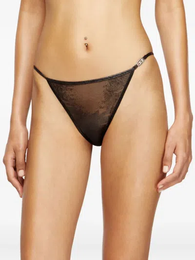 Diesel Metallic-effect String Briefs In Black