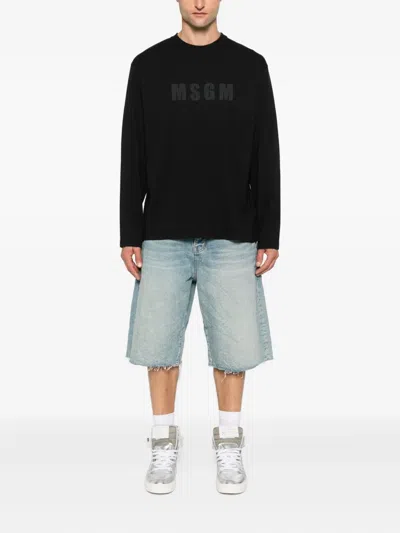 Msgm Cotton T-shirt With Front Printed Logo In Black
