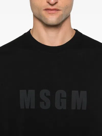 Msgm Cotton T-shirt With Front Printed Logo In Black
