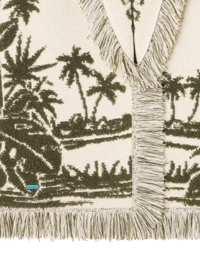 Alanui Long Cardigan With Belted Waist And Fringe In Green