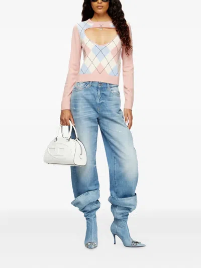 Diesel Cut-out Jumper In Argyle Wool In Pink