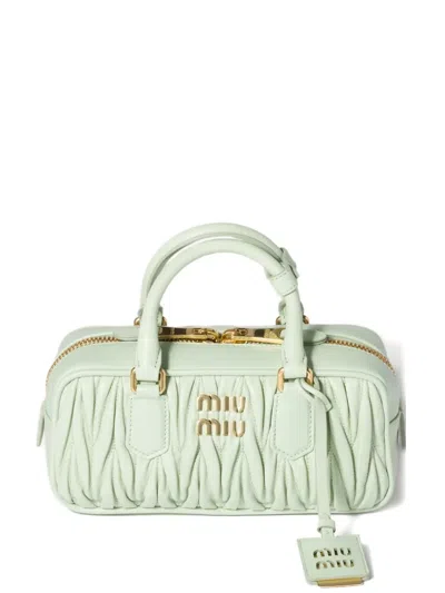 Miu Miu Arcadie Matelassé Leather Tote Bag In Green