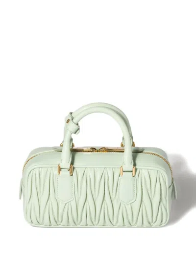 Miu Miu Arcadie Matelassé Leather Tote Bag In Green