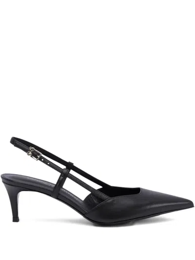 Sergio Levantesi Pointed Toe Slingback Heeled Shoes In Leather In Black
