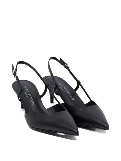 Sergio Levantesi Pointed Toe Slingback Heeled Shoes In Leather In Black