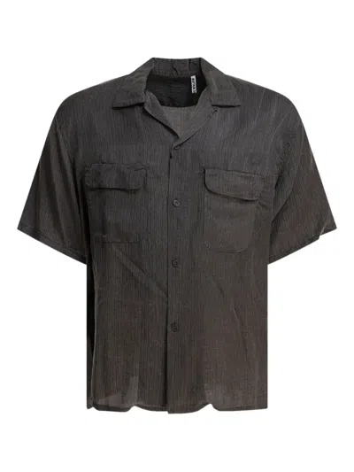 Kaptain Sunshine Relaxed Fit Short-sleeve Shirt With Vertical Stripe Texture In Black