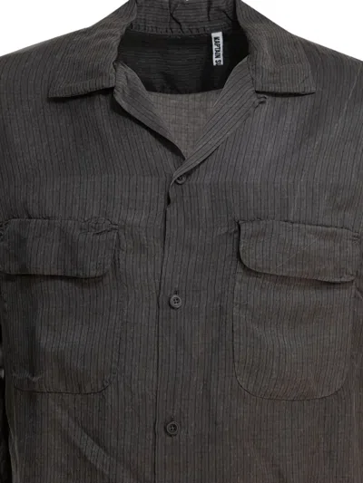 Kaptain Sunshine Relaxed Fit Short-sleeve Shirt With Vertical Stripe Texture In Black