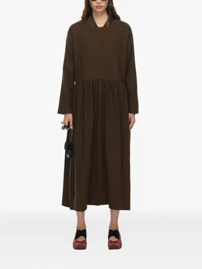 Uma Wang Alexa Long-sleeve Midi Dress In Brown