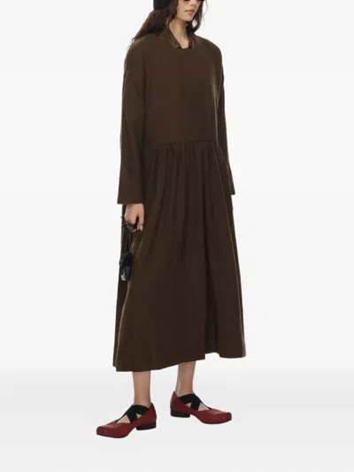Uma Wang Alexa Long-sleeve Midi Dress In Brown
