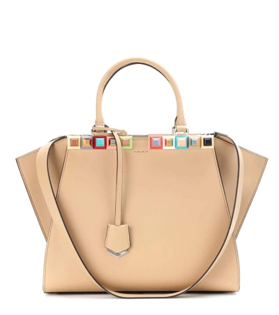 Fendi 3jours Embellished Leather Tote In Nude & Neutrals