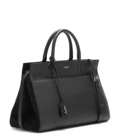 Shop Saint Laurent Medium Rive Gauche Leather And Suede Shoulder Bag In Black