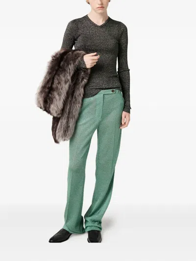 Miu Miu Long-sleeves Ribbed Sweater In Gray