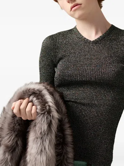 Miu Miu Long-sleeves Ribbed Sweater In Gray