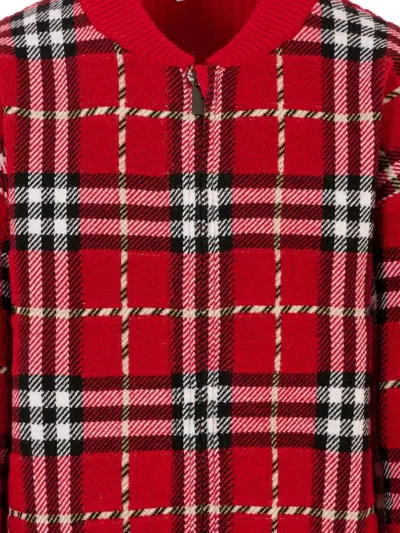 Burberry Red Sweater For Kids With Tartan Pattern In Red