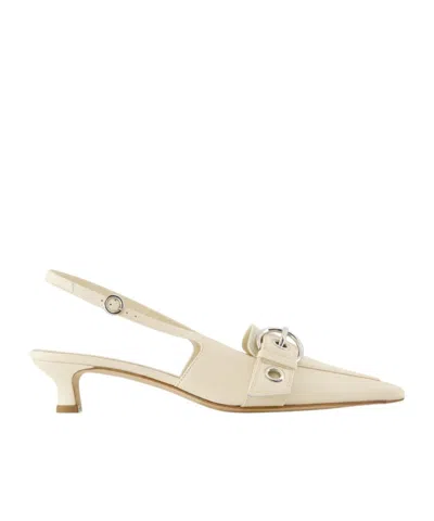 Aeyde Davina Buckled Leather Slingback Pumps In White
