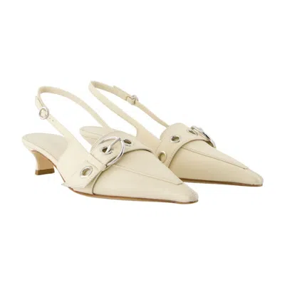 Aeyde Davina Buckled Leather Slingback Pumps In White