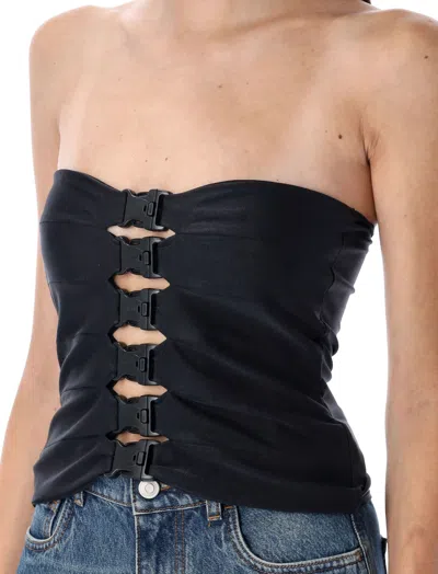 Coperni Buckle Detail Ruched Strapless Top In Black