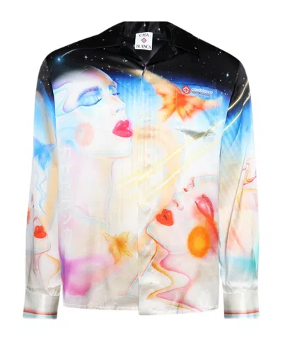 Casablanca Mens Galactic Connection Cuban-collar Graphic-pattern Silk Shirt In Multi