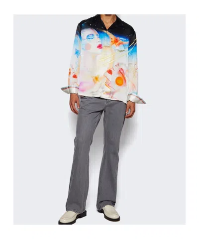 Casablanca Mens Galactic Connection Cuban-collar Graphic-pattern Silk Shirt In Multi