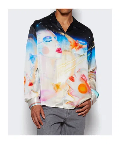 Casablanca Mens Galactic Connection Cuban-collar Graphic-pattern Silk Shirt In Multi