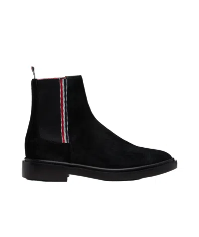 Thom Browne Elastic-panel Suede Boots In Black
