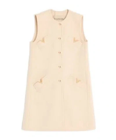 Valentino Short Dress In Wool And Cashmere In Neutral