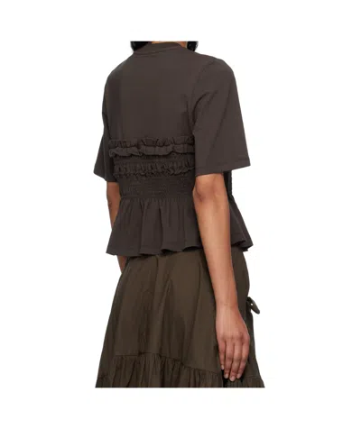 Cecilie Bahnsen Vilde Ruffled Shirred Cotton-jersey T-shirt In Brown