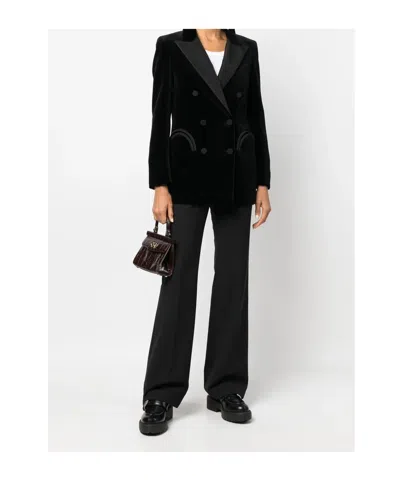 Blazé Milano Blaze Milano Everyday Double-breasted Velvet Blazer In Black