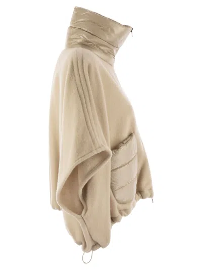 Herno Resort Poncho In Wool And Cashemre With Ultralight Nylon Details In Neutral