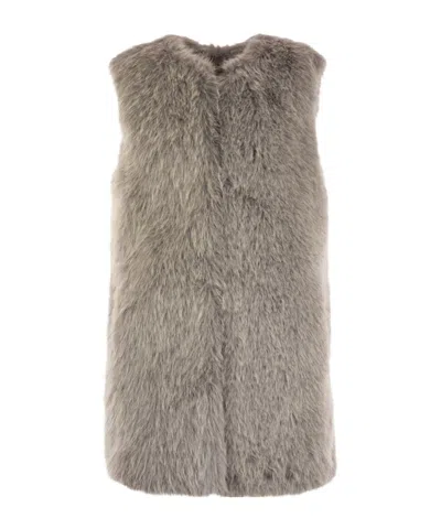 Herno Grey Sleeveless Vest With Concealed Closure On The Front In Ecofur Woman In Gray