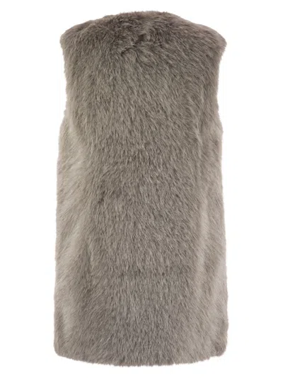 Herno Grey Sleeveless Vest With Concealed Closure On The Front In Ecofur Woman In Gray