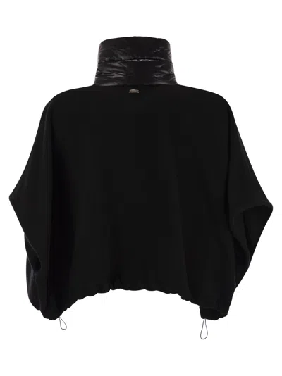 Herno Resort Poncho In Wool And Cashemre With Ultralight Nylon Details In Black