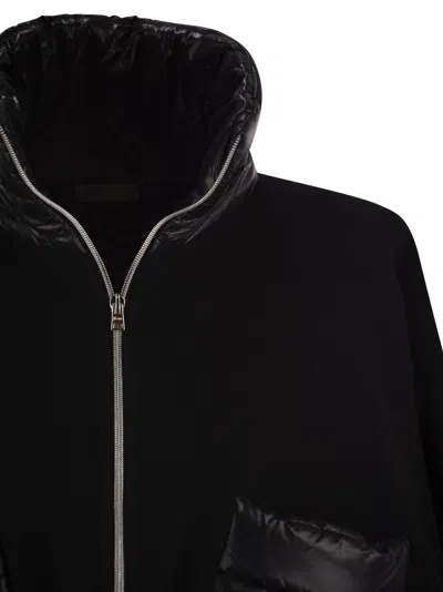 Herno Resort Poncho In Wool And Cashemre With Ultralight Nylon Details In Black