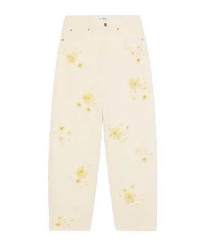 Frame Embellished Low Slung Barrel Jeans In Neutral