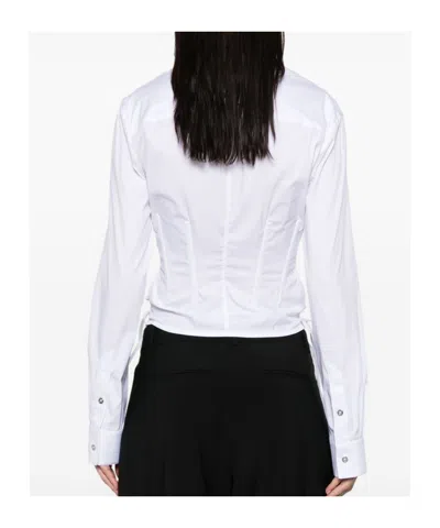 Mugler Slim Fit V-neck Optical White Organic Cotton Shirt Women In Gray