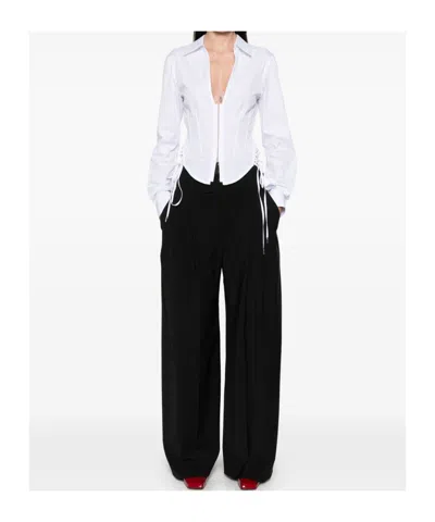Mugler Slim Fit V-neck Optical White Organic Cotton Shirt Women In Gray