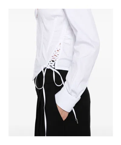 Mugler Slim Fit V-neck Optical White Organic Cotton Shirt Women In Gray