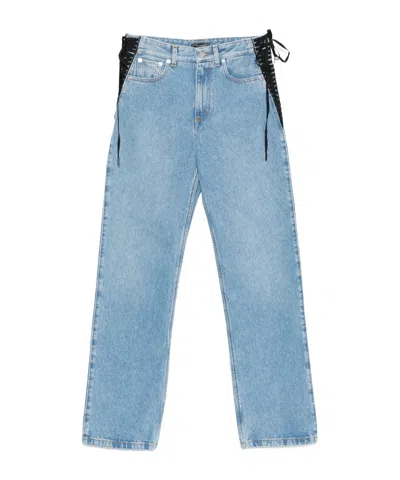 Mugler Lace-up Detail Denim Trousers With Back Pockets In Blue