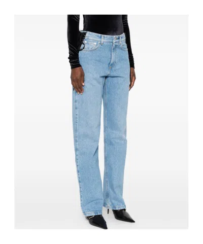 Mugler Lace-up Detail Denim Trousers With Back Pockets In Blue