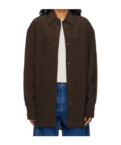 Studio Nicholson Textured Button-down Shirt In Brown