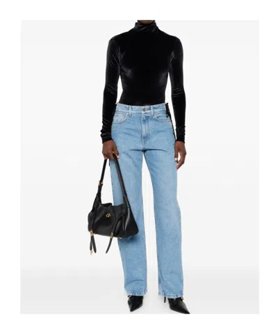 Mugler Lace-up Detail Denim Trousers With Back Pockets In Blue