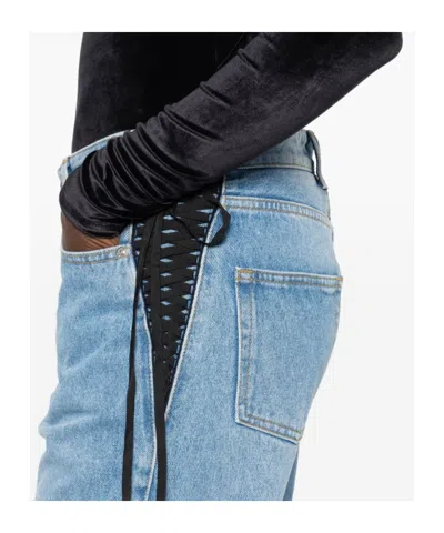 Mugler Lace-up Detail Denim Trousers With Back Pockets In Blue